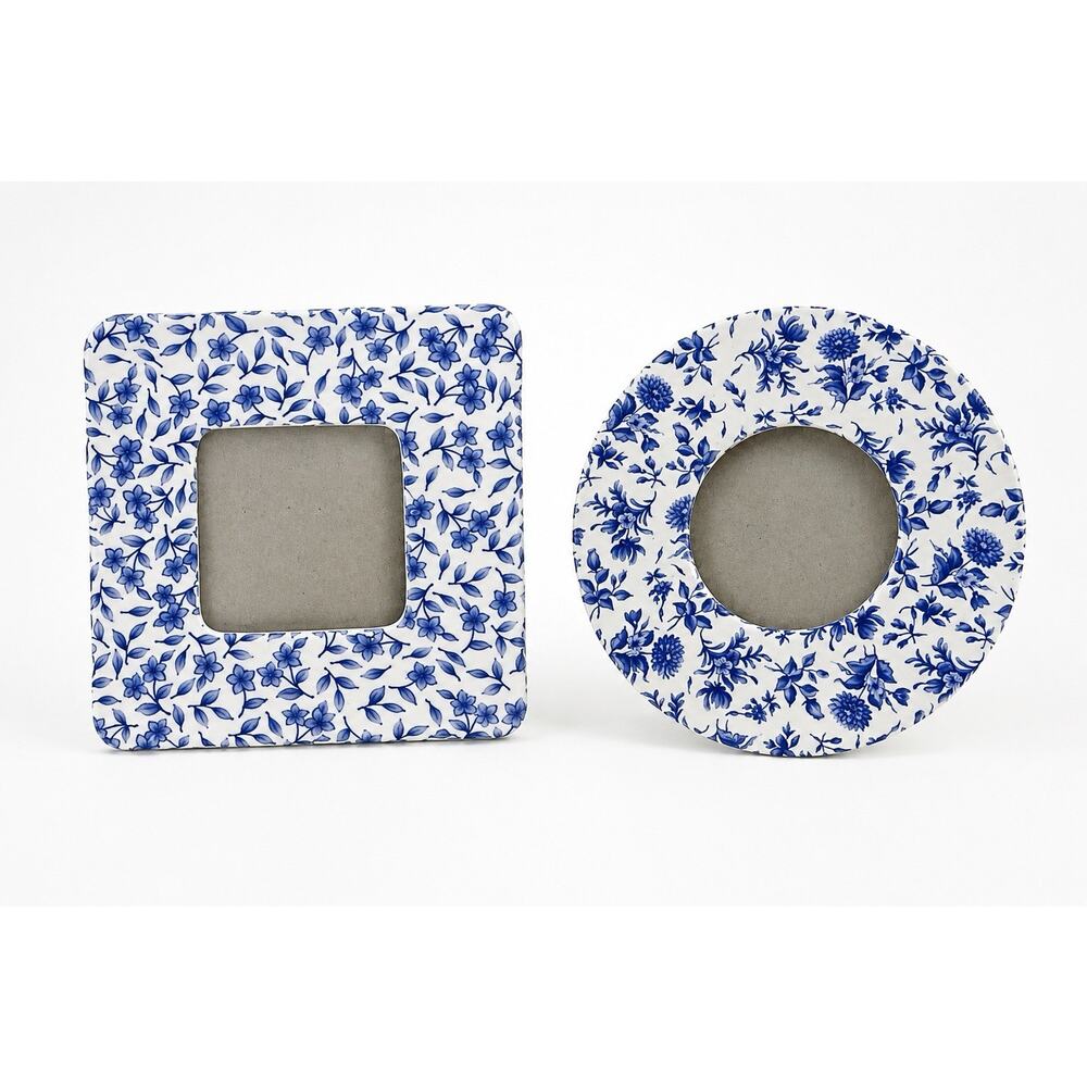 Carr Frames Blue White Floral Picture Frames Set Square & Round 4” Cottage